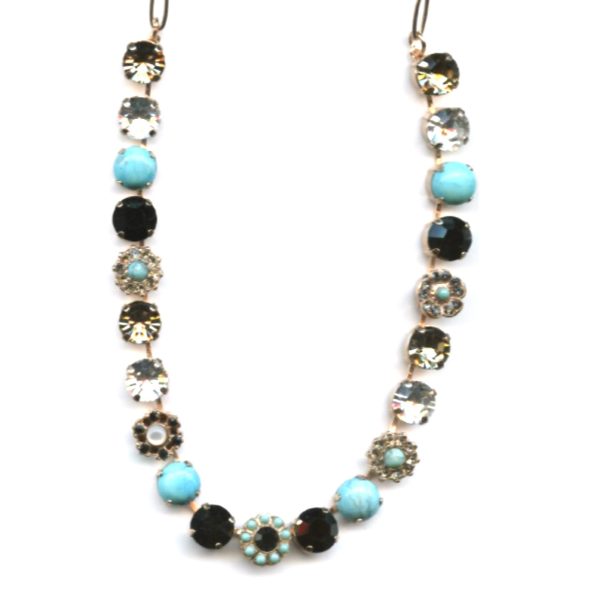 Mariana Necklace Simply Elegant Turq Mineral, Blacks & Clear Austrian Crystals Zanzibar Africa Coll.