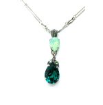 Mariana Necklace Pendant Beautiful Pear Shaped Blue Zircon, Chrysolite Opal & Peridot Austrian Crystals Congo Africa Coll.