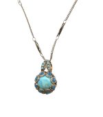 Mariana Necklace Pendant Dainty Turquoise Mineral & Blues Austrian Crystals Zambezi Africa Coll.