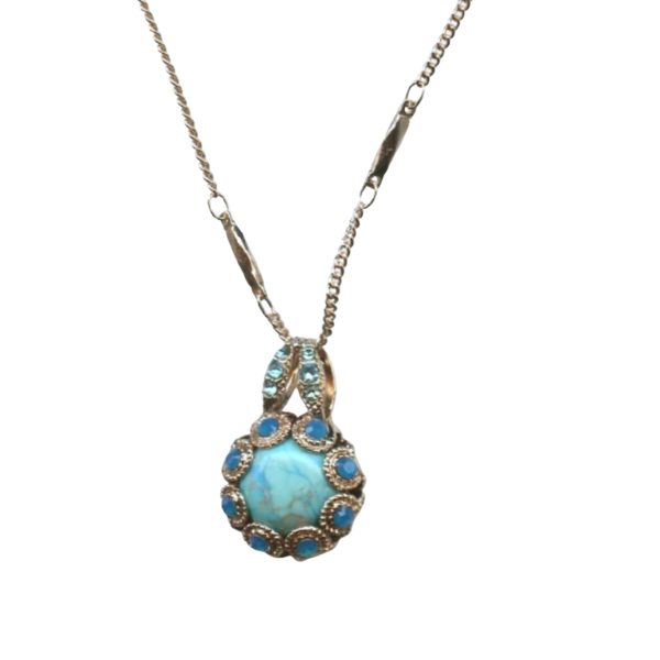 Mariana Necklace Pendant Dainty Turquoise Mineral & Blues Austrian Crystals Zambezi Africa Coll.