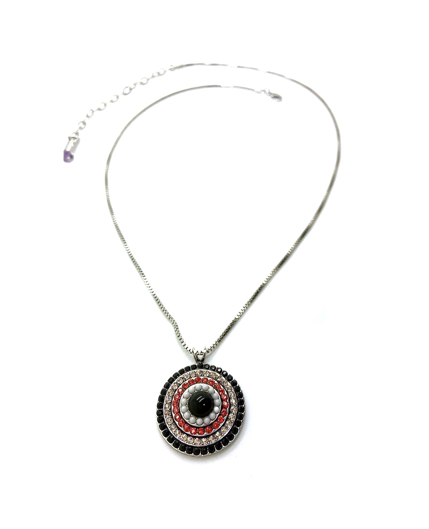 N-5078L-1045-SP (1) Mariana Necklace Pendant Fab Jet, White Opal, Clear & Lt Peach Austrian Crystals Pomegranate Silk Road Coll. - Image 1