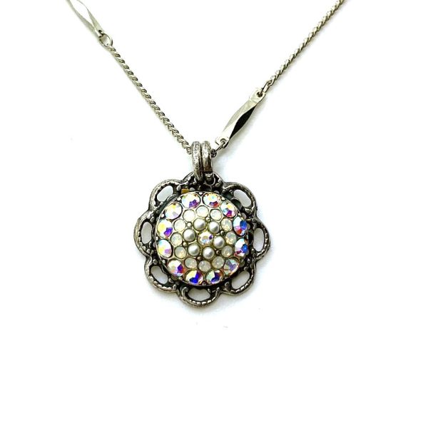 Mariana Necklace Pendant Glitzy Floral Pearl, White Opal & AB Austrian Crystals On A Clear Day Icons Coll.