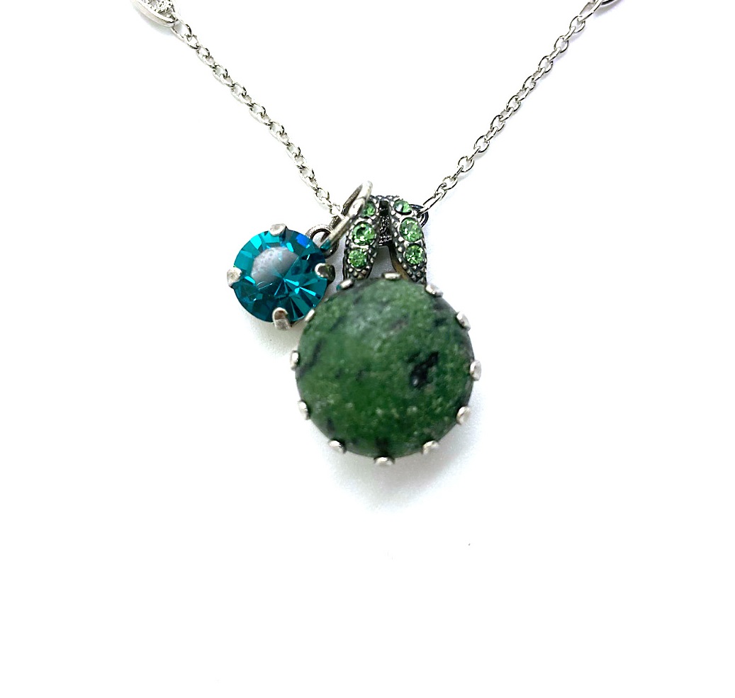 N-5133-2-M1076-SP (2) Mariana Necklace Pendant Aventurine Mineral, Blue Zircon & Peridot Austrian Crystals Congo Africa Coll. - Image 1