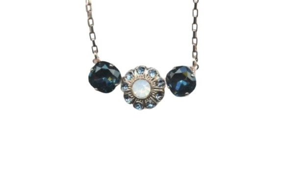 Mariana Necklace Pendant Floral Montana Blue & White Opal Austrian Crystals Mood Indigo Songbook Coll.