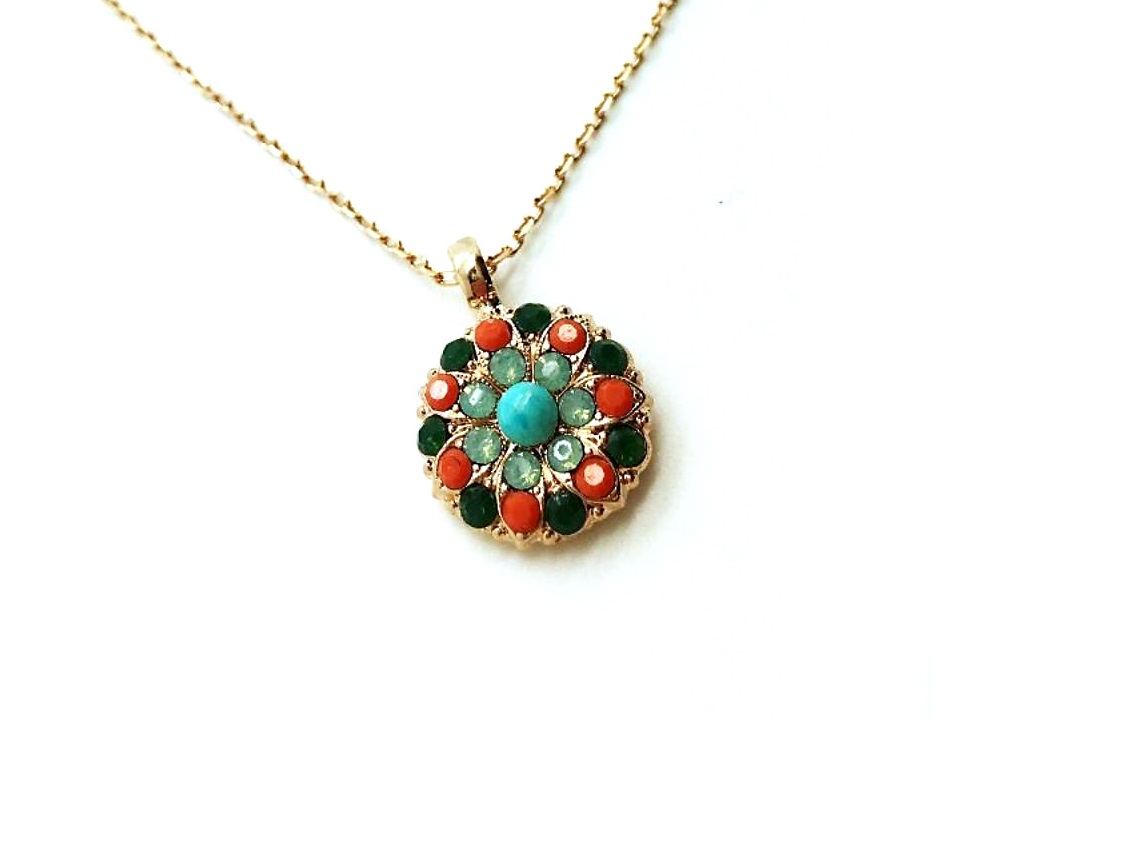 N-5212-M333-RG (2) Mariana Necklace Pendant Turquoise, Oranges & Greens Austrian Crystals My Treasures Coll. - Image 1