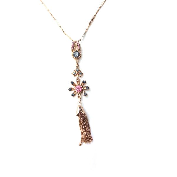 Mariana Necklace Pendant Floral Tassel Greys & Pinks Austrian Crystals Madagascar Africa Coll.
