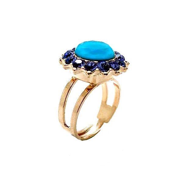 Mariana Ring Exquisitely Elegant Tanzanite & Caribbean Blue Opal Austrian Crystals My Treasures Coll.