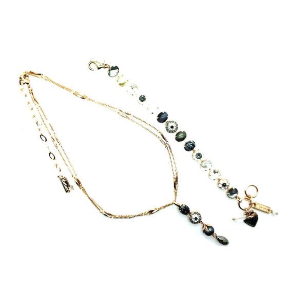 Jewelry Set By Mariana Woman Necklace and Bracelet Pyrite Mineral and Swarovski Crystals