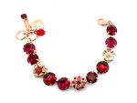 Bracelet By Mariana Woman Floral Beaded Fuchsia and Siam Swarovski Crystals