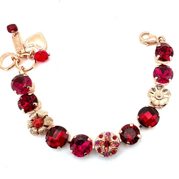 Bracelet By Mariana Woman Floral Beaded Fuchsia and Siam Swarovski Crystals