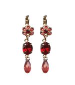 Mariana Earrings Dangling Floral Siam & Padparadscha Austrian Crystals Nature Coll.
