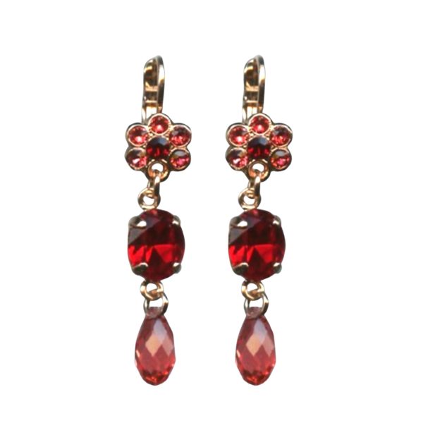 Mariana Earrings Dangling Floral Siam & Padparadscha Austrian Crystals Nature Coll.