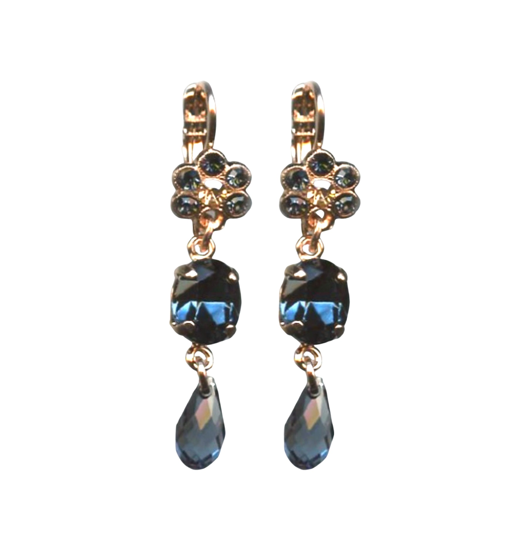 E-1019-1-2142-RG6 (1) Mariana Earrings Floral Dangling in Montana Blue & Silk Austrian Crystals Ocean Nature Coll. - Image 1