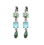 Mariana Earrings Dangling Floral in Greens Austrian Crystals Fern Nature Coll.