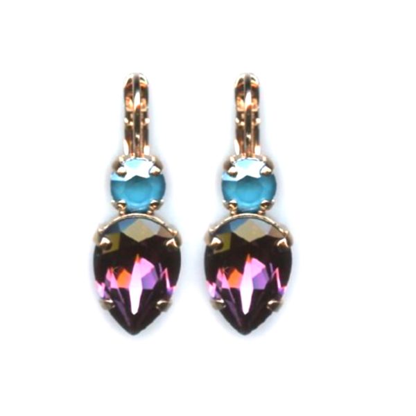Mariana Earrings Pear Shaped Amethyst & Indicolite Austrian Crystals Peacock Nature Coll.