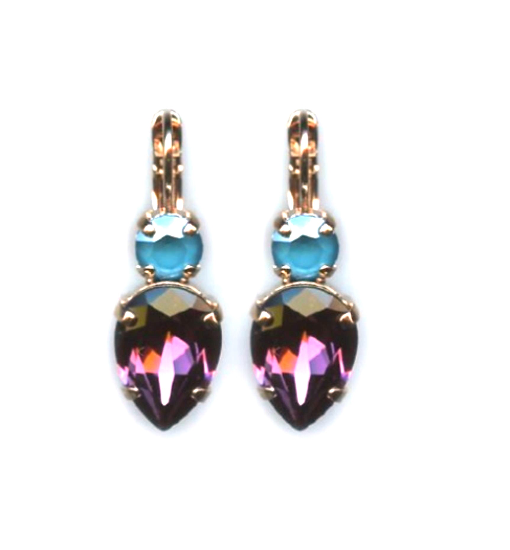E-1030-6-2139-RG6 (3) Mariana Earrings Pear Shaped Amethyst & Indicolite Austrian Crystals Peacock Nature Coll. - Image 1