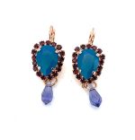 Mariana Earrings Pear Shaped Caribbean Blue Opal, Rose & Violet Austrian Crystals My Treasures Coll.