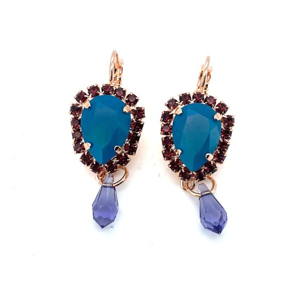 Mariana Earrings Pear Shaped Caribbean Blue Opal, Rose & Violet Austrian Crystals My Treasures Coll.