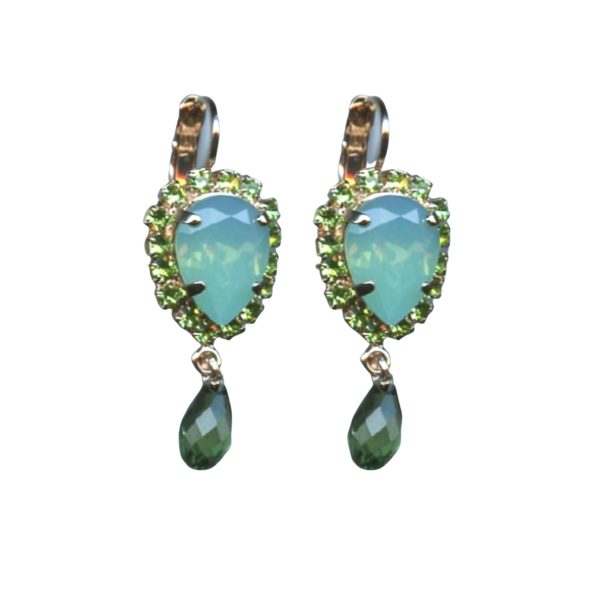 Mariana Earrings Exquisitely Elegant Pacific Opal, Peridot & Royal Green Austrian Crystals Fern Nature Coll.