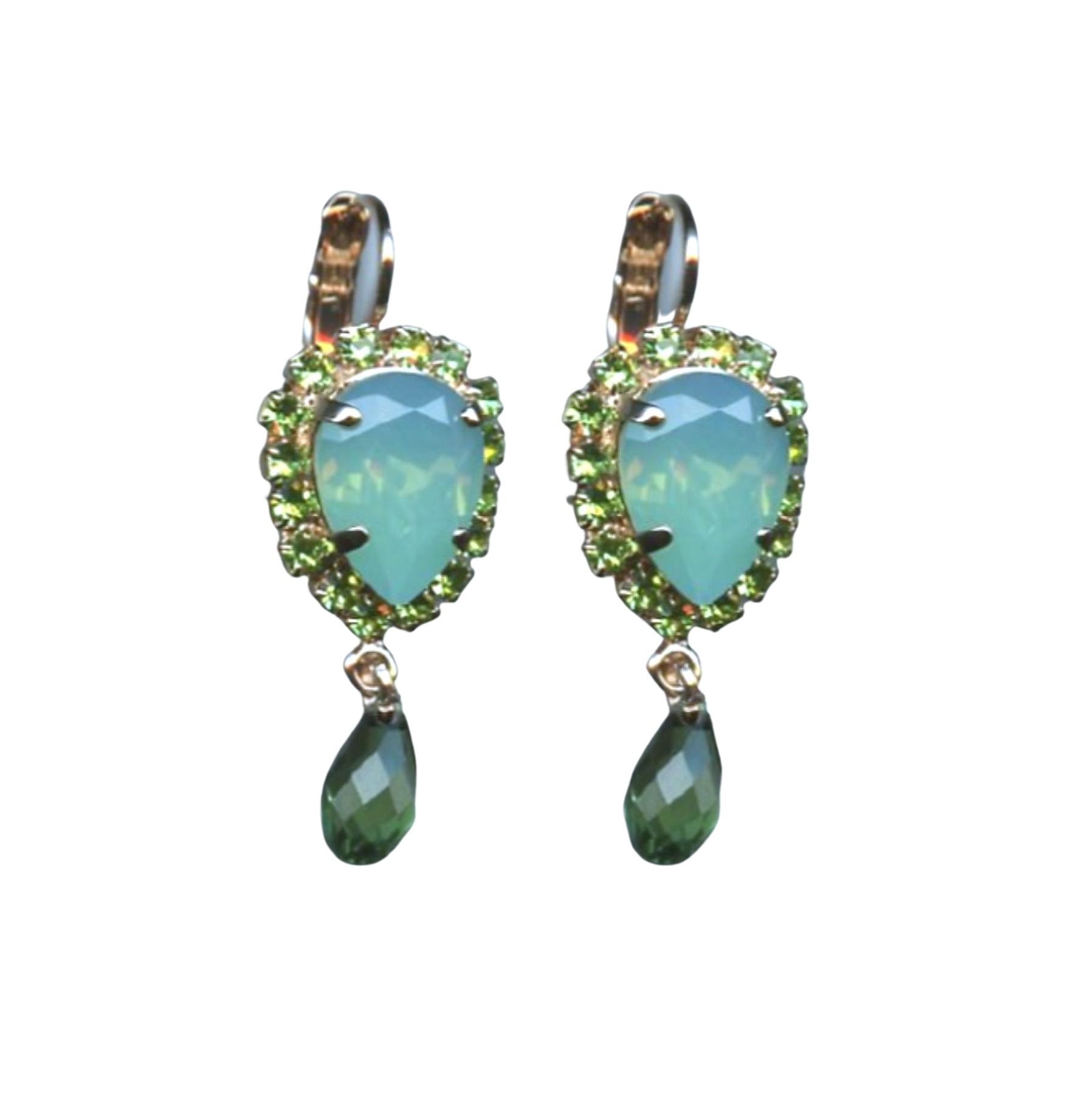 E-1032-12-2143-RG6 (1) Mariana Earrings Exquisitely Elegant Pacific Opal, Peridot & Royal Green Austrian Crystals Fern Nature Coll. - Image 1