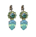 Mariana Earrings Alluring Peridot, Royal Green & Pacific Opal Austrian Crystals Fern Nature Coll. - Image 3