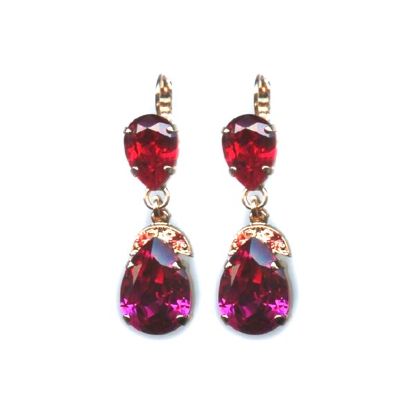 Mariana Earrings Elegant Dangling Siam, Fuchsia & Padparadscha Austrian Crystals Nature Coll.