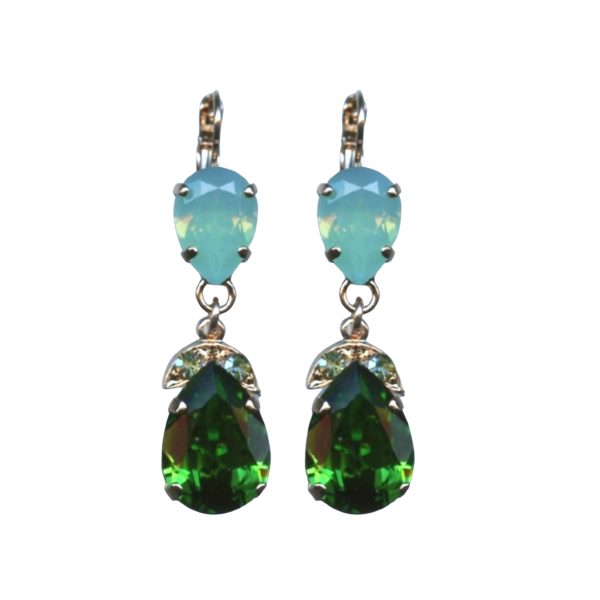 Mariana Earrings Elegant Tourmaline, Mint Green & Peridot Austrian Crystals Fern Nature Coll.