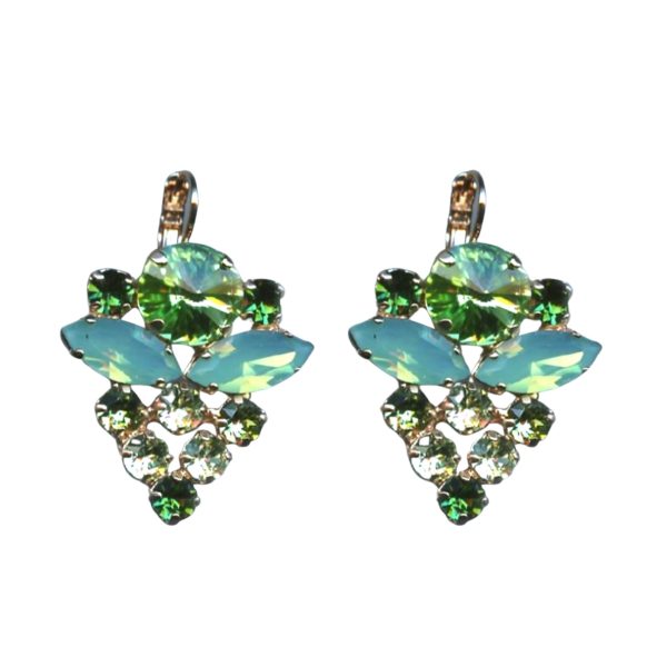 Mariana Earrings Charming Green Tourmaline, Pacific Opal & Erinite Austrian Crystals Fern Nature Coll.