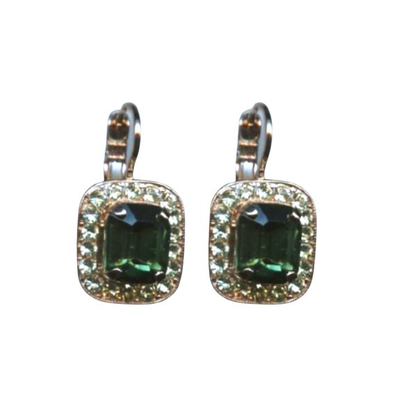 Mariana Earrings Simply Elegant Green Tourmaline & Erinite Austrian Crystals Fern Nature Coll.