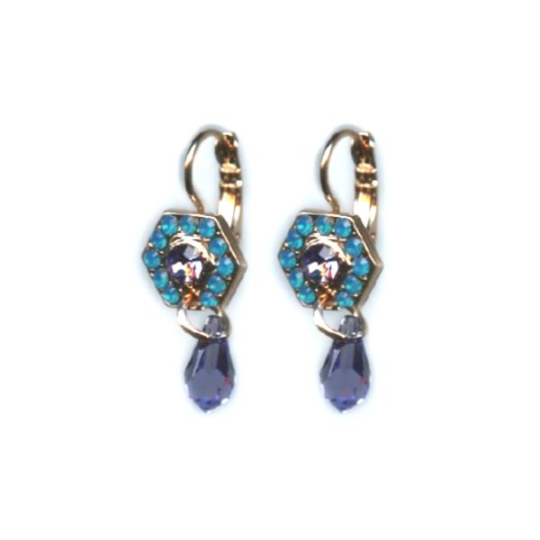 Mariana Earrings Hexagon Dangling Blues & Purples Austrian Crystals Peacock Nature Coll.