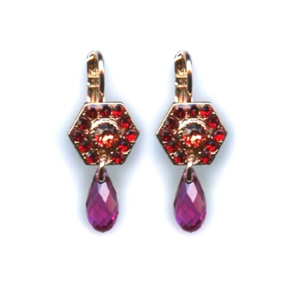 Mariana Earrings Hexagon in Siam, Padparadscha & Cyclamen Opal Austrian Crystals Nature Coll.