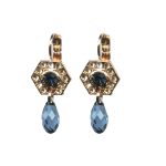 Mariana Earrings Hexagon in Silk & Montana Blue Austrian Crystals Ocean Nature Coll.