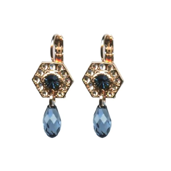 Mariana Earrings Hexagon in Silk & Montana Blue Austrian Crystals Ocean Nature Coll.