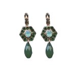 Mariana Earrings Hexagon Shaped Dangling Greens Austrian Crystals Fern Nature Coll. - Image 2
