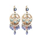 Mariana Earrings Boho Jhumka in Blues, Pinks, Purples & Opals Austrian Crystals Nature Coll. - Image 3