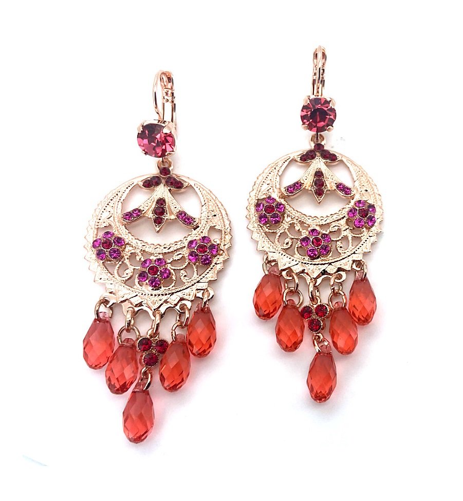E-1043-1-2140-RG6 (1) Earrings By Mariana Firefly Nature Coll. Boho Gypsy in Siam, Fuchsia & Padparadscha Austrian Crystals - Image 1