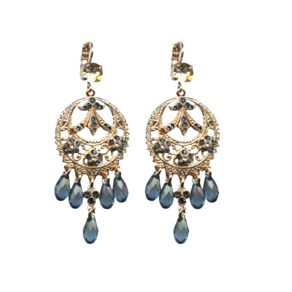 Mariana Earrings Boho Gypsy in Montana Blue & Silk Austrian Crystals Ocean Nature Coll.