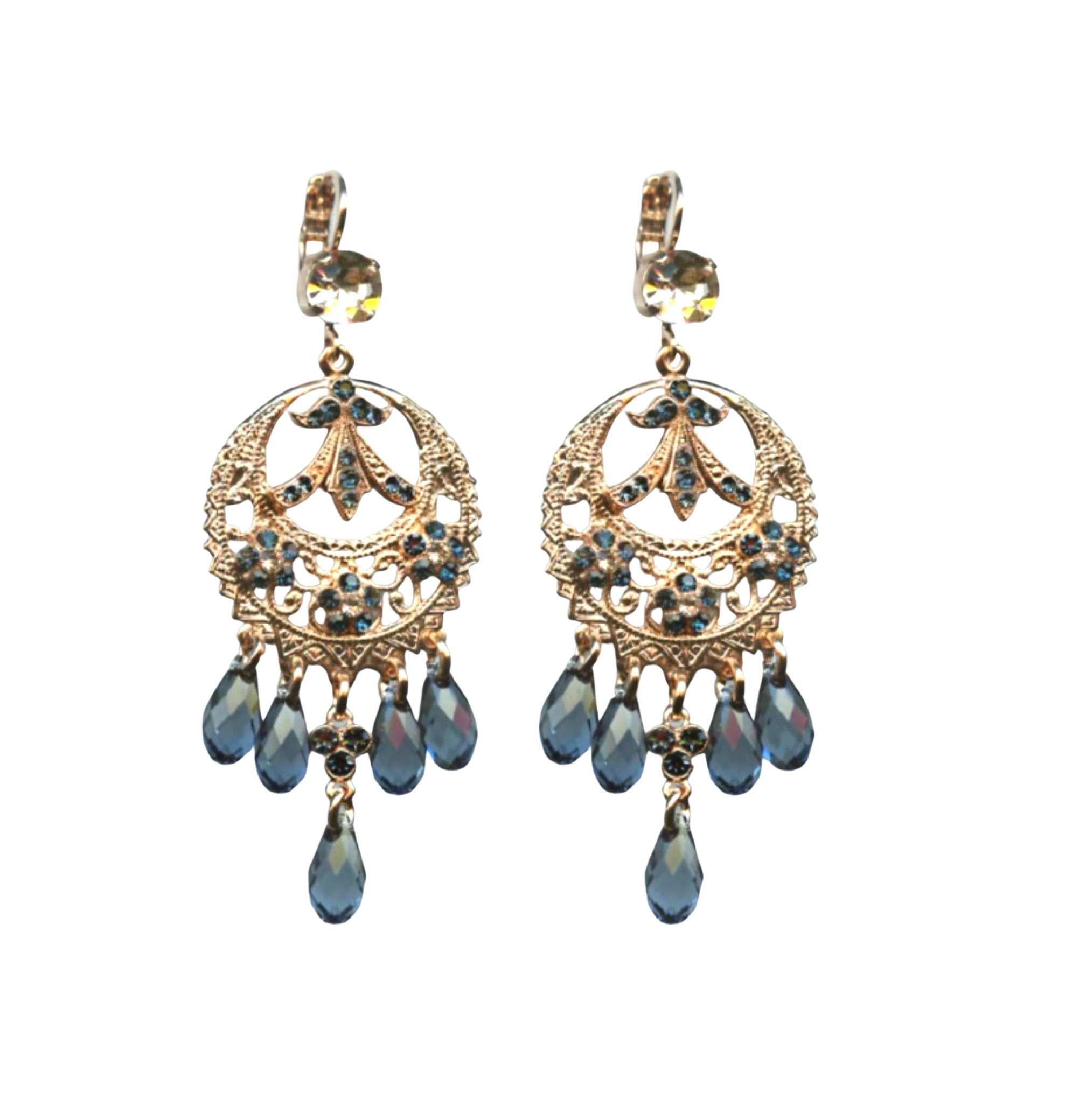 E-1043-1-2142-RG6 (1) Mariana Earrings Boho Gypsy in Montana Blue & Silk Austrian Crystals Ocean Nature Coll. - Image 1