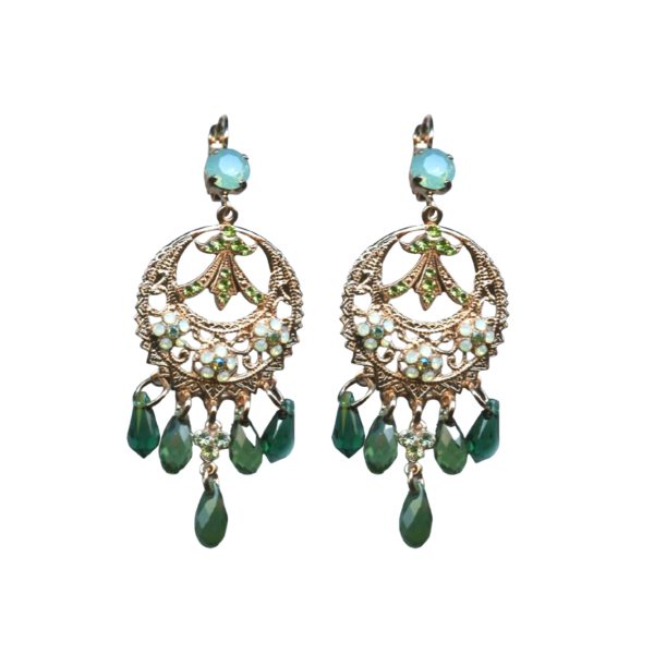 Mariana Earrings Boho Gypsy in Greens Austrian Crystals Fern Nature Coll.