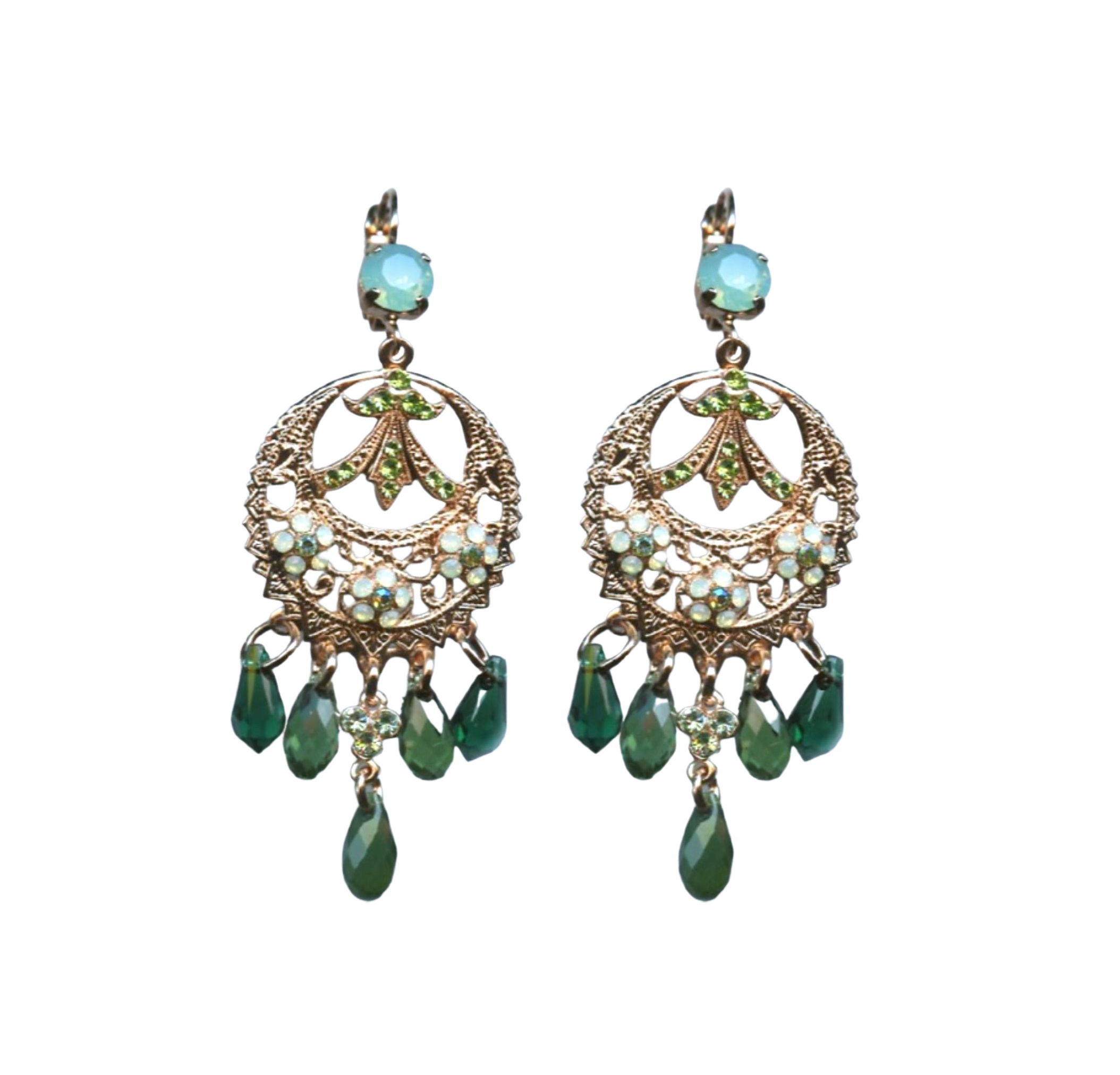 E-1043-1-2143-RG6 (1) Mariana Earrings Boho Gypsy in Greens Austrian Crystals Fern Nature Coll. - Image 1