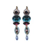Mariana Earrings Fashionable Blues, Purples & Fuchsia Austrian Crystals Peacock Nature Coll.