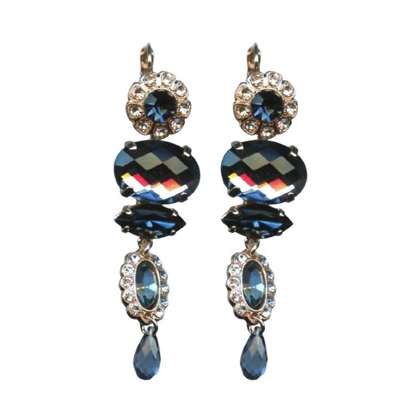 Mariana Earrings Finely Detailed Montana Blue, Silk & Lt Peach Austrian Crystals Nature Coll.