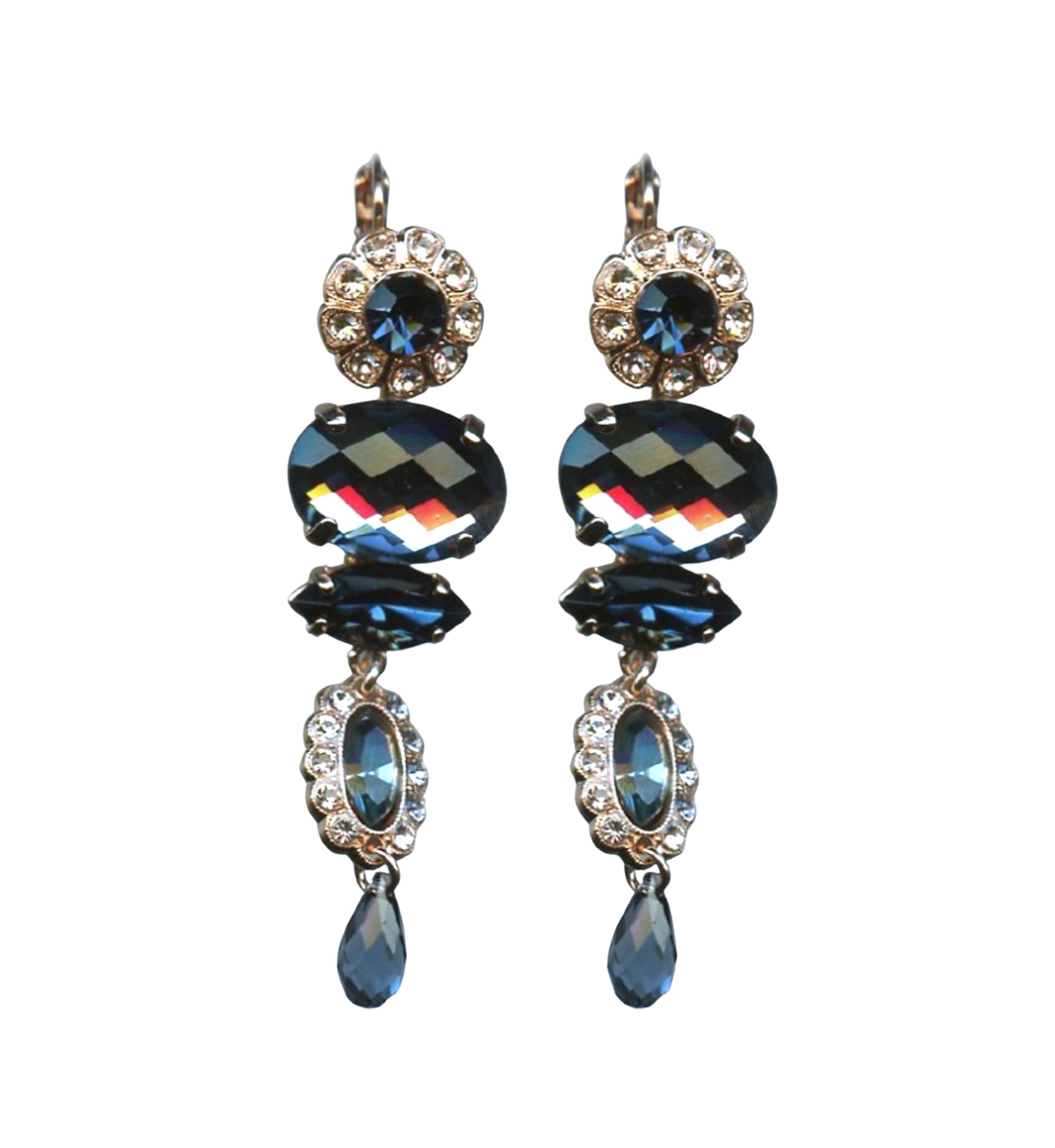 E-1076-2142-RG6 (1) Mariana Earrings Finely Detailed Montana Blue, Silk & Lt Peach Austrian Crystals Nature Coll. - Image 1