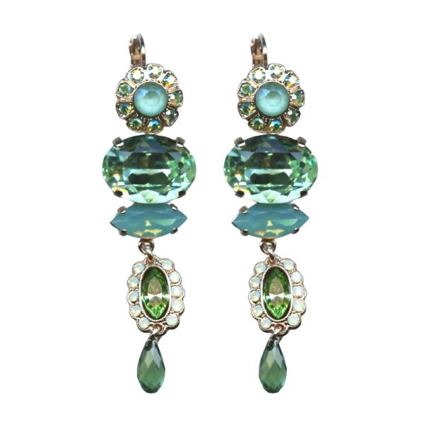 Mariana Earrings Fashionable Multi Tier Greens Austrian Crystals Fern Nature Coll.