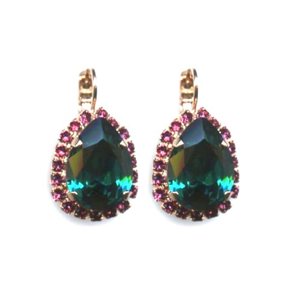 Mariana Earrings Exquisite Pear Shaped Blue Zircon & Lt Rose Austrian Crystals My Treasures Coll.