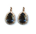 Mariana Earrings Pear Shaped Montana Blue & Lt Peach Austrian Crystals Ocean Nature Coll.