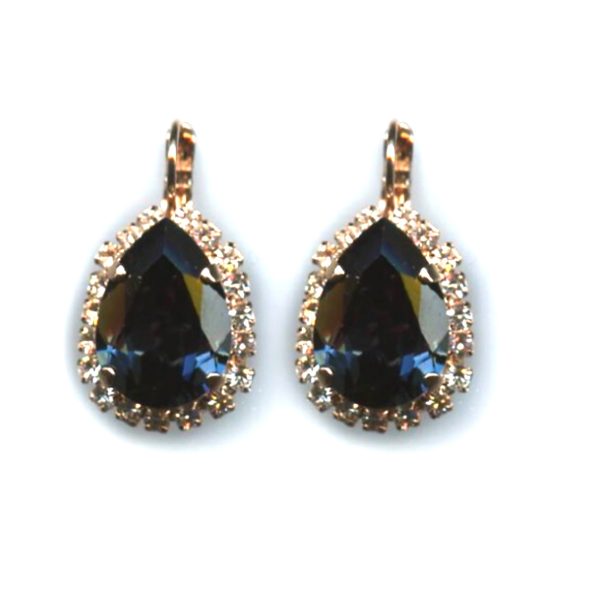 Mariana Earrings Pear Shaped Montana Blue & Lt Peach Austrian Crystals Ocean Nature Coll.