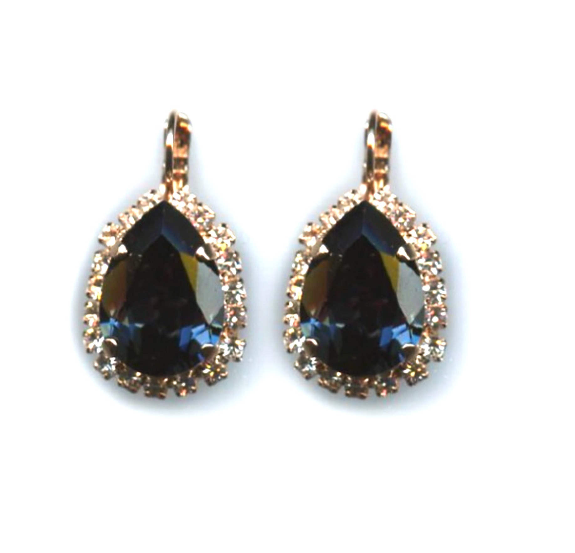 E-1098-3-2142-RG6 (1) Mariana Earrings Pear Shaped Montana Blue & Lt Peach Austrian Crystals Ocean Nature Coll. - Image 1