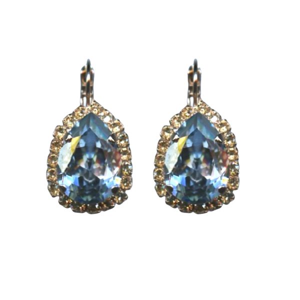 Mariana Earrings Luxurious Pear Shaped Blue Shade & Golden Shadow Austrian Crystals Seashell Nature Coll.