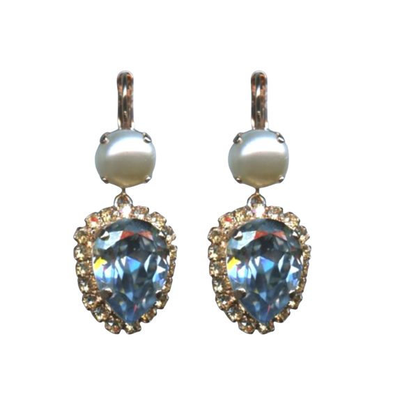 Mariana Earrings Exquisite Cream Pearl, Blue Shade & Golden Shadow Austrian Crystals Seashell Nature Coll.